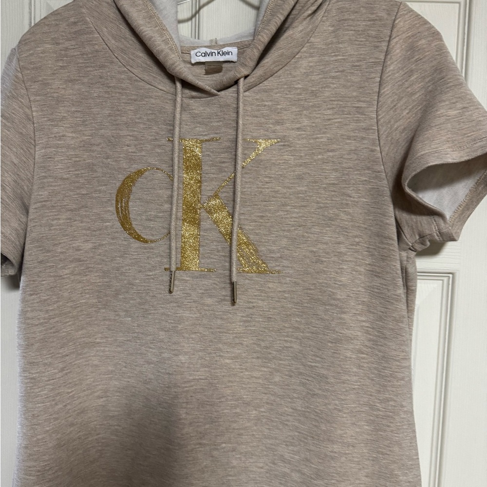 Calvin Klein Beige Hoodie with Metallic Gold Initials